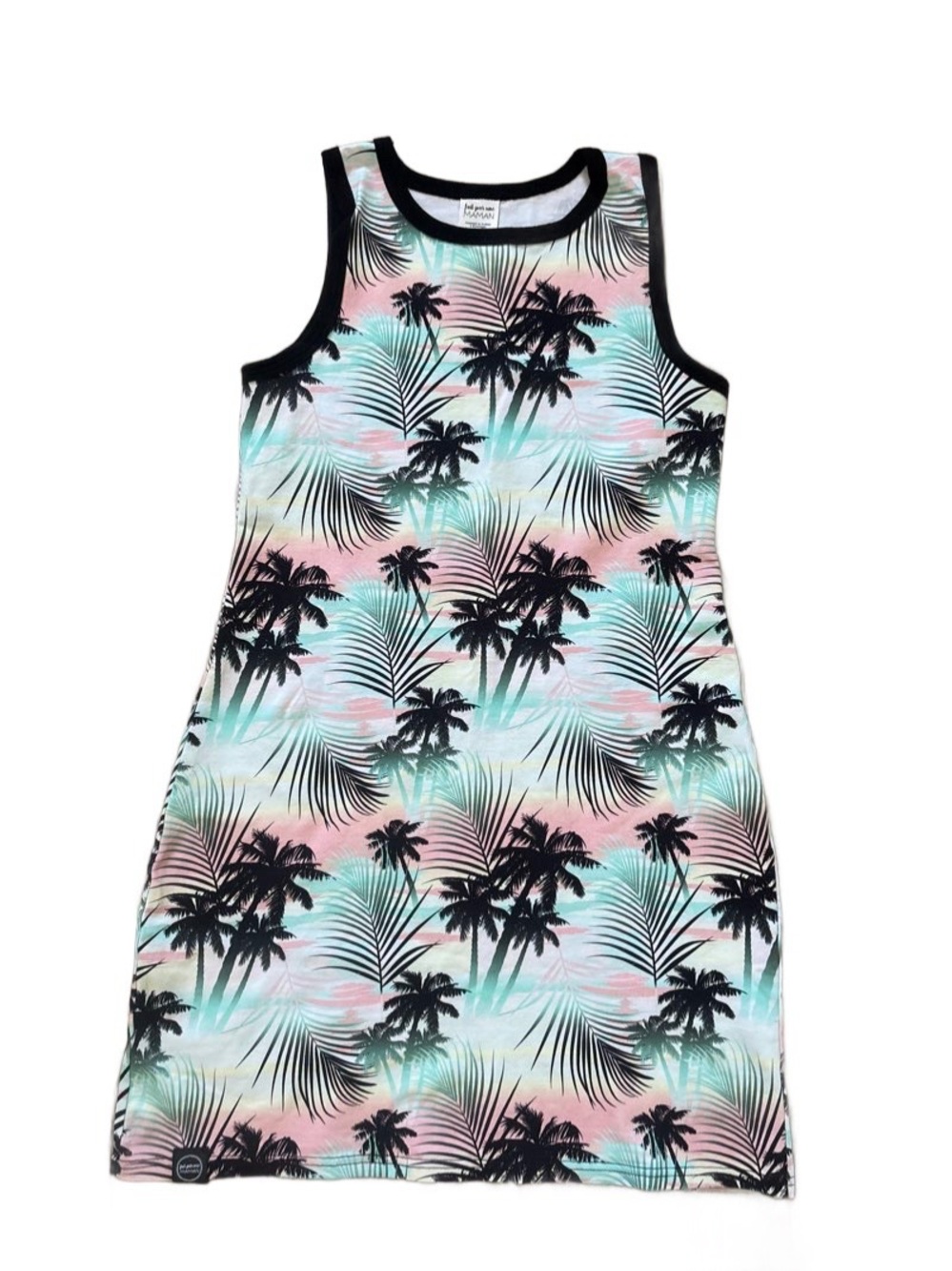 Stretchy Summer Dress Tropical Palm Tank Dress in Pastel Pink & Mint